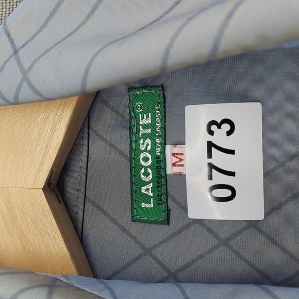 Lacoste Button Down Short Sleeve Gray W/Thin Stri… - image 8
